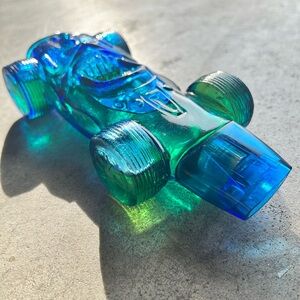 Vintage Avon Sure Winner Race Car Blue Glass Cologne Bottle